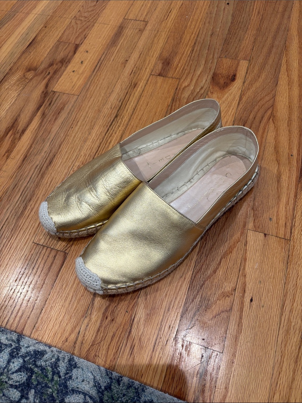 Casadei Gold Leather Espadrille Slip-Ons